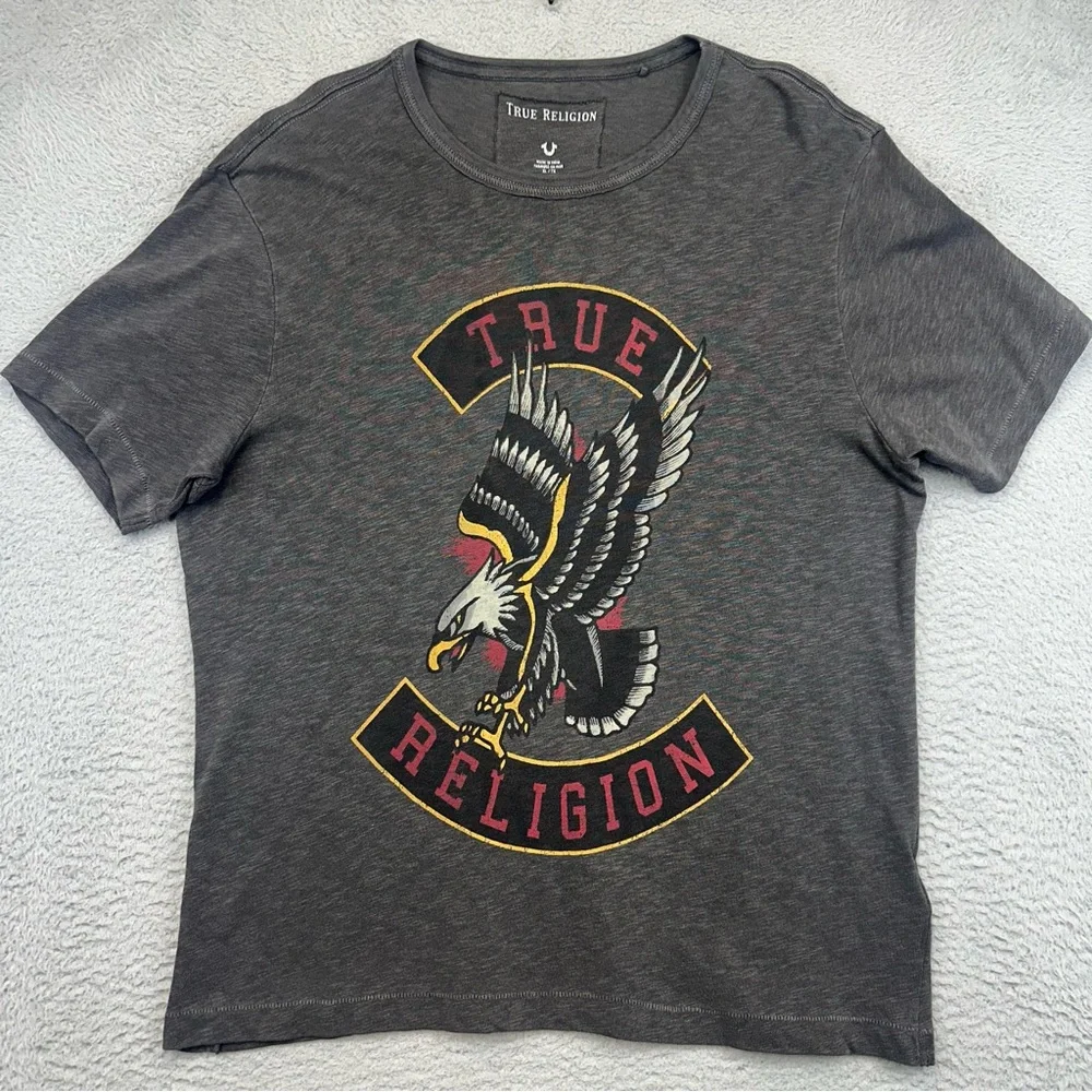 True Religion Shirt Mens XL Gray True Eagle Tee American Traditional Cotton Rock